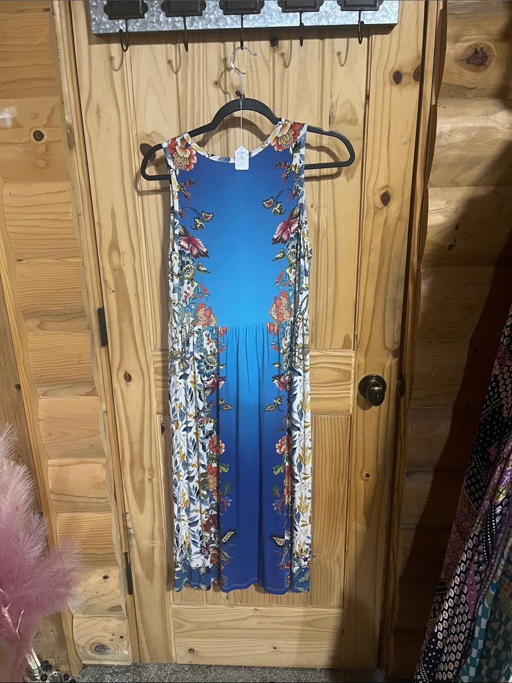Johnny Was Teal and Blue Floral Panel Midi Dress - Picture 6 of 6